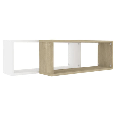 Kuutioseinähyllyt 2 kpl valk. ja Sonoma-tammi 60x15x23 cm puu