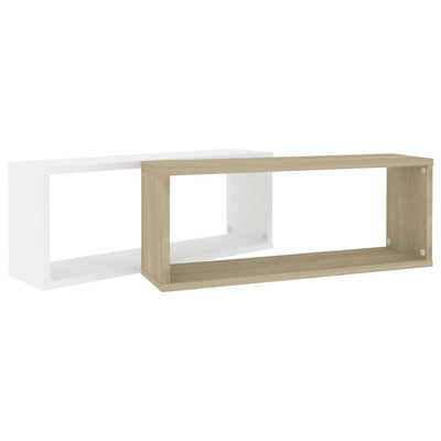 Kuutioseinähyllyt 2 kpl valk. ja Sonoma-tammi 60x15x23 cm puu