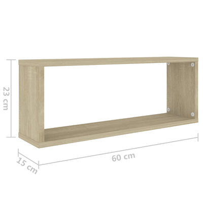 Kuutioseinähyllyt 2 kpl valk. ja Sonoma-tammi 60x15x23 cm puu