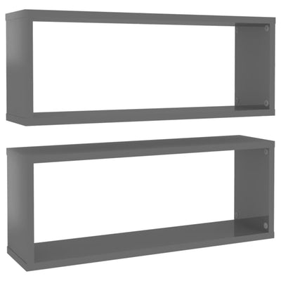 Kuutioseinähyllyt 2 kpl korkeak. harmaa 60x15x23cm tekninen puu