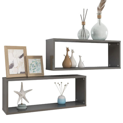 Kuutioseinähyllyt 2 kpl korkeak. harmaa 60x15x23cm tekninen puu