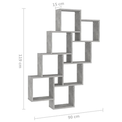 Kuutioseinähylly betoninharmaa 90x15x119 cm tekninen puu