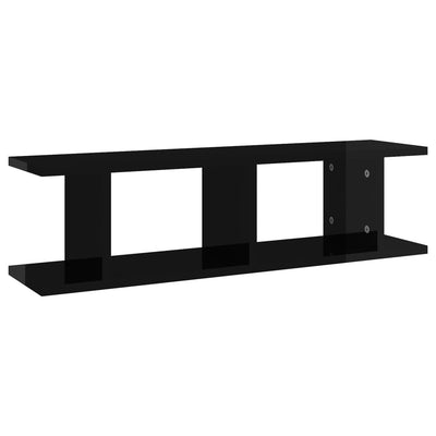 Seinähyllyt 2 kpl korkeakiilto musta 75x18x20 cm tekninen puu