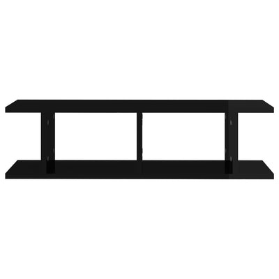 Seinähyllyt 2 kpl korkeakiilto musta 75x18x20 cm tekninen puu