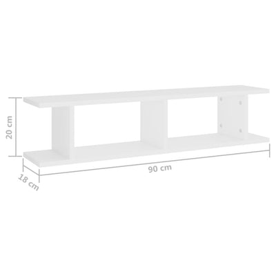 Seinähyllyt 2 kpl valkoinen 90x18x20 cm lastulevy