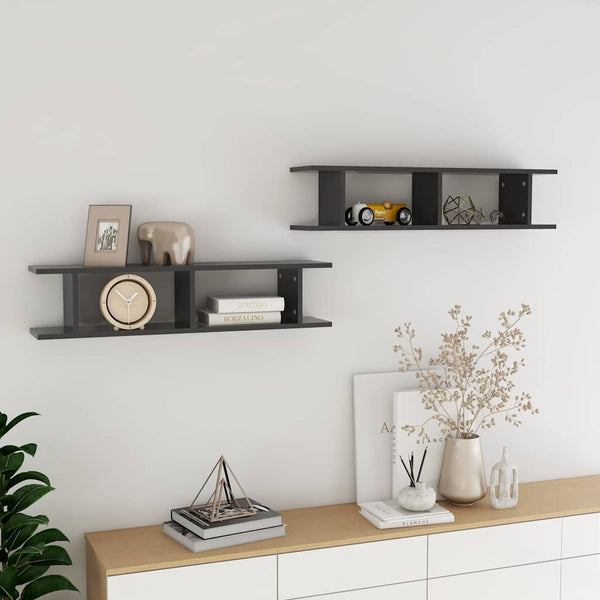 Seinähyllyt 2 kpl harmaa 90x18x20 cm tekninen puu