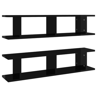 Seinähyllyt 2 kpl korkeakiilto musta 90x18x20 cm tekninen puu