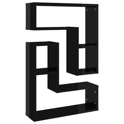 Seinähyllyt 2 kpl korkeakiilto musta 50x15x50 cm lastulevy