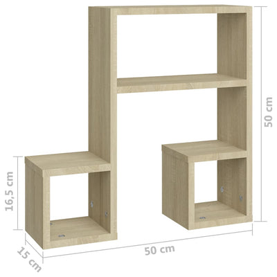 Seinähyllyt 2 kpl Sonoma-tammi 50x15x50 cm lastulevy