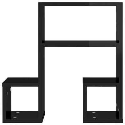 Seinähyllyt 2 kpl korkeakiilto musta 50x15x50 cm tekninen puu