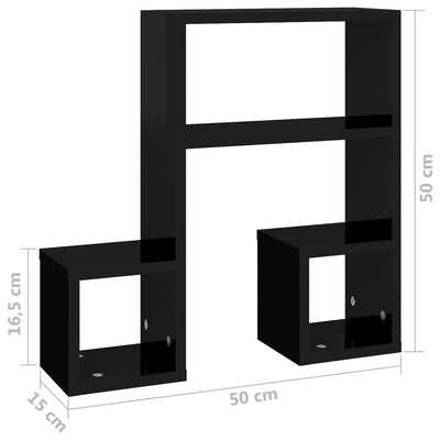 Seinähyllyt 2 kpl korkeakiilto musta 50x15x50 cm tekninen puu