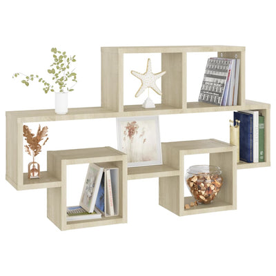 Seinähylly autonmuotoinen Sonoma-tammi 82x15x51 cm tekninen puu