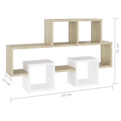 Seinähylly autonmuotoinen valk./Sonoma-tammi 82x15x51 cm puu