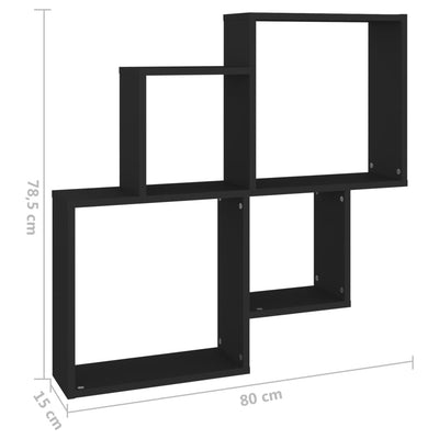 Kuutioseinähylly musta 80x15x78,5 cm tekninen puu