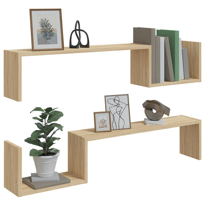 Seinähyllyt 2 kpl Sonoma-tammi 100x15x20 cm tekninen puu