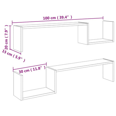 Seinähyllyt 2 kpl Sonoma-tammi 100x15x20 cm tekninen puu