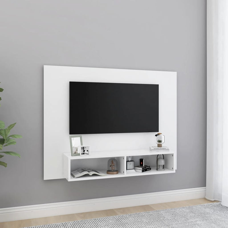 TV-taso seinälle valkoinen 120x23,5x90 cm tekninen puu
