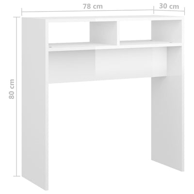 Konsolipöytä korkeakiilto valkoinen 78x30x80 cm lastulevy