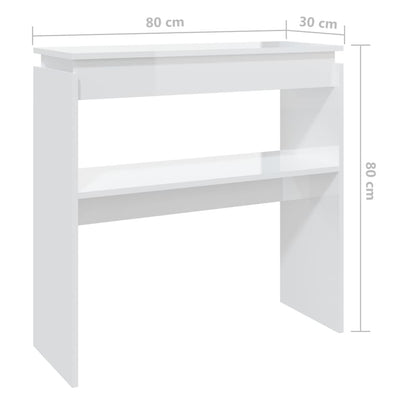 Konsolipöytä korkeakiilto valkoinen 80x30x80 cm tekninen puu