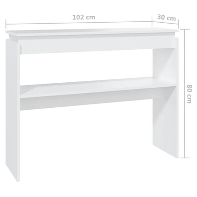 Konsolipöytä valkoinen 102x30x80 cm tekninen puu