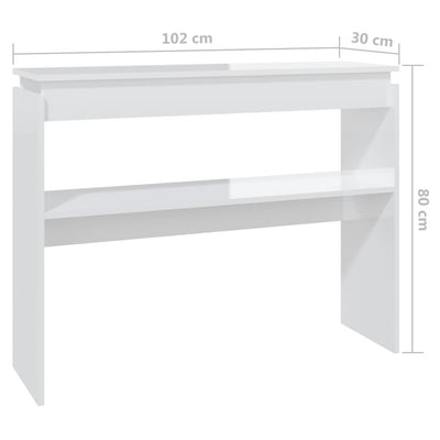Konsolipöytä korkeakiilto valkoinen 102x30x80 cm tekninen puu