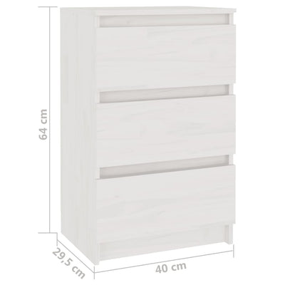Yöpöydät 2 kpl valkoinen 40x29,5x64 täysi mänty