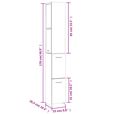 Kylpyhuoneen kaappi betoninharmaa 25x26,5x170 cm tekninen puu