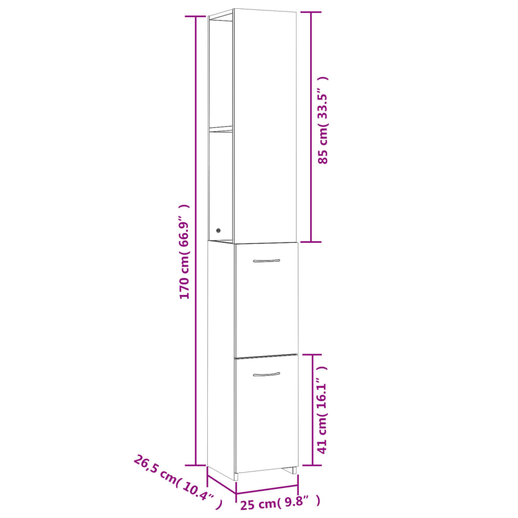 Betoninharmaa kylpyhuoneen kaappi Halie 25x26,5x170cm (puinen)