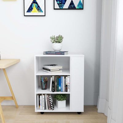 Kaappi pyörillä valkoinen 60x35x75 cm tekninen puu
