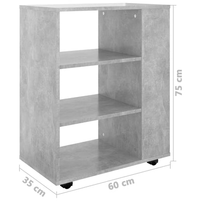 Kaappi pyörillä betoninharmaa 60x35x75 cm lastulevy