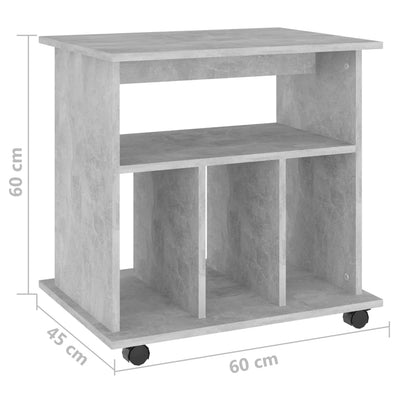 Kaappi pyörillä betoninharmaa 60x45x60 cm tekninen puu