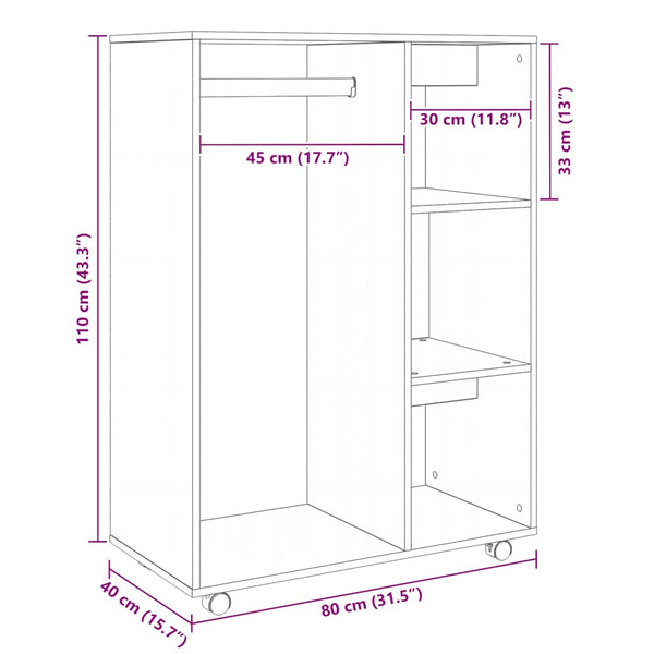 Vaatekaappi musta 80x40x110 cm tekninen puu