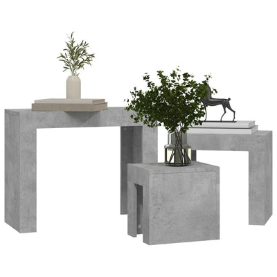 Betoninharmaa sarjasohvapöydät Silveta 3 kpl (puinen)