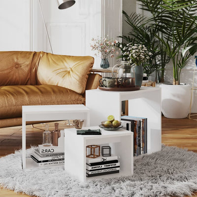 Valkoinen sarjapöydät Alberto 3 kpl (lastulevy)