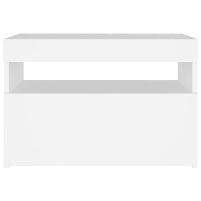 Valkoinen yöpöytä led-valoilla Moncilo 60x35x40cm (puinen)