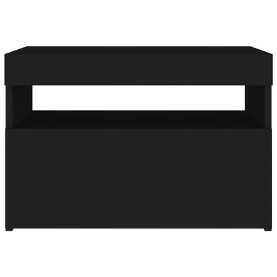 Yöpöytä LED-valoilla musta 60x35x40 cm tekninen puu