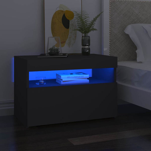 Yöpöytä LED-valoilla 2 kpl harmaa 60x35x40 cm tekninen puu