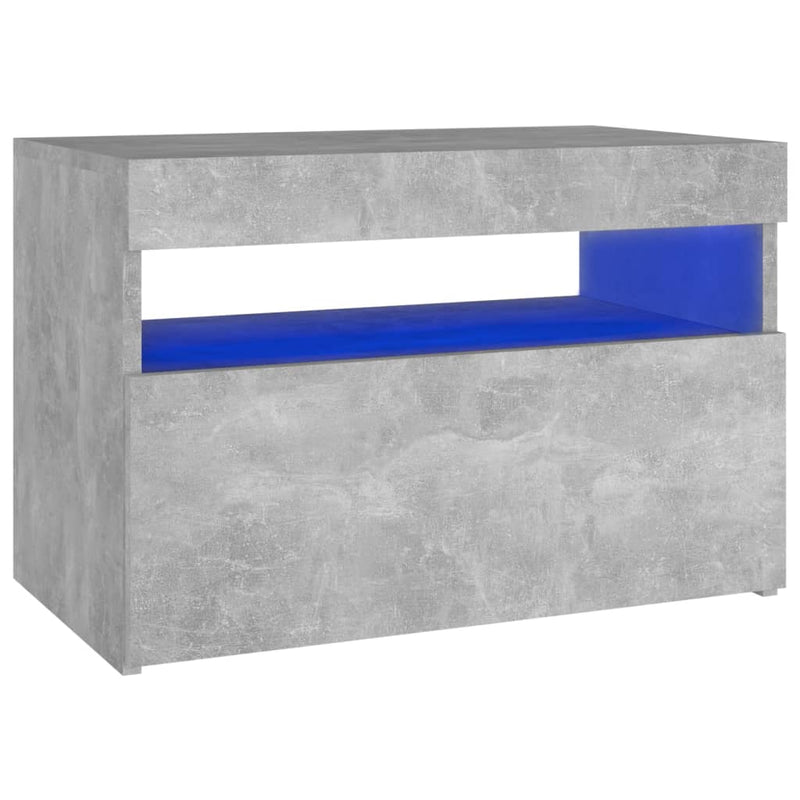 Betoninharmaa yöpöytä led-valoilla Moncilo 60x35x40cm