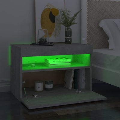 Betoninharmaa yöpöytä led-valoilla Moncilo 60x35x40cm (2 kpl)