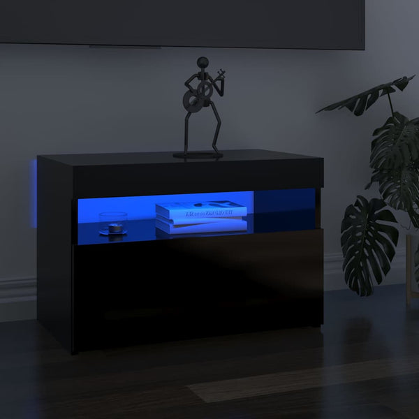 Yöpöytä LED-valoilla 2 kpl korkeakiilto musta 60x35x40 cm