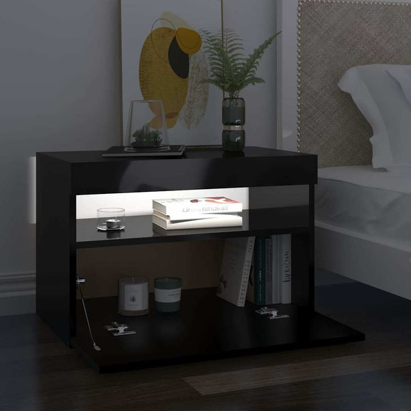 Yöpöytä LED-valoilla 2 kpl korkeakiilto musta 60x35x40 cm