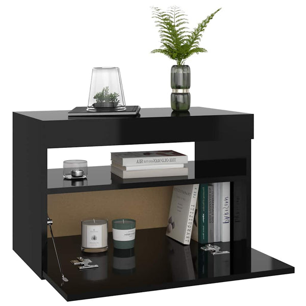 Yöpöytä LED-valoilla 2 kpl korkeakiilto musta 60x35x40 cm