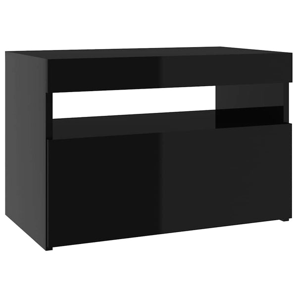 Yöpöytä LED-valoilla 2 kpl korkeakiilto musta 60x35x40 cm