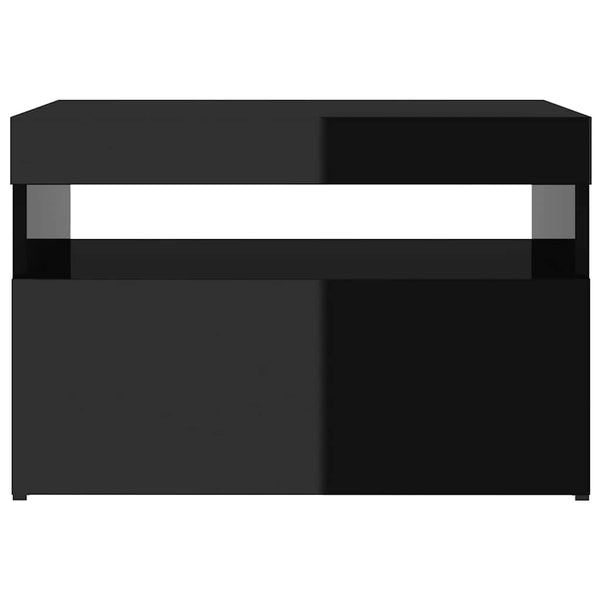 Yöpöytä LED-valoilla 2 kpl korkeakiilto musta 60x35x40 cm