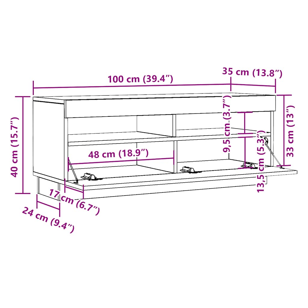 Valkoinen tv-taso led-valoilla Cipria 200x35x40cm