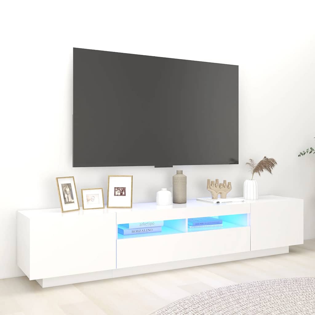 Valkoinen tv-taso led-valoilla Cipria 200x35x40cm