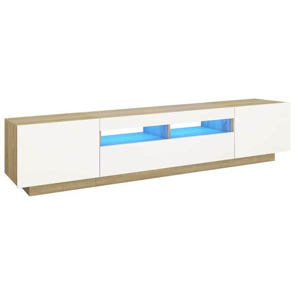 TV-taso LED-valoilla valkoinen ja Sonoma-tammi 200x35x40 cm