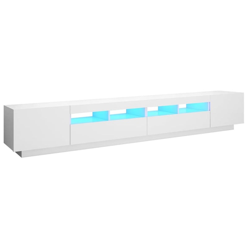 Valkoinen tv-taso led-valoilla Tanvuia 260x35x40cm