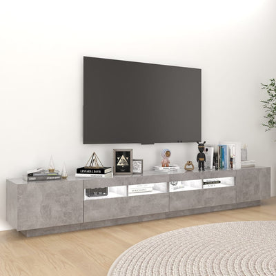 TV-taso LED-valoilla betoninharmaa 260x35x40 cm