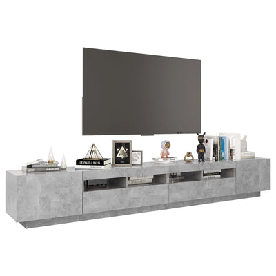 TV-taso LED-valoilla betoninharmaa 260x35x40 cm